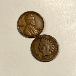 1887 Indian Head Penny & 1941-S Wheat Penny (IS)