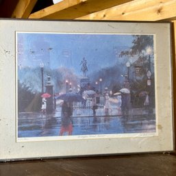 Framed Artist Signed BOSTON Art Print 'arlington Street Shower' By Candace Lovely (garage UP)
