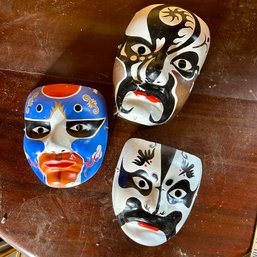 Trio Of Vintage Chinese Opera Masks - Painted Paper Mache (garageUP)