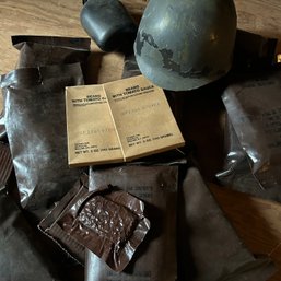 Lot Of Vietnam Era Military MRE Ready To Eat Meals, Plus Helmet And Canteen (attic)