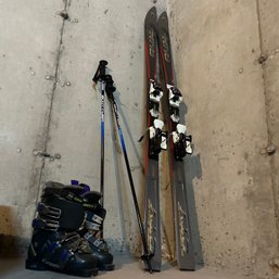 Pair Of Women's Downhill Skis With Poles And Boots (Basement)