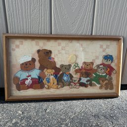 Vintage Framed Teddy Bear Needlepoint (KG)