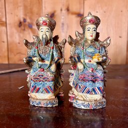 Pair Of Vintage Chinese Emperor & Empress Figurines (MB3)(garageUP)
