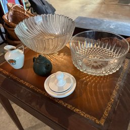 Assorted Vintage Glassware, Tea Pot, Mortar & Pestle (BSMT)