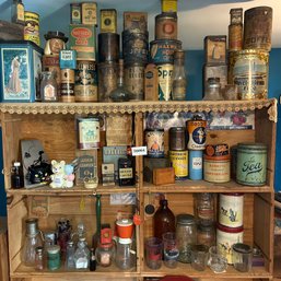MASSIVE Lot Of Vintage Tins, Advertising Products, Vintage Food, Cleaning Products, Glassware, Crates, Etc (ki