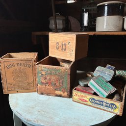 Miscellaneous Vintage Wooden Boxes Containing Vintage Buttons And Misc Items (zone 5)