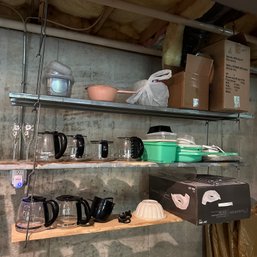 Basement Shelf Lot Including Coffee Pots, Humidifier, & More (BSMT)