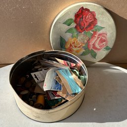 Vintage Tin With Buttons And Sewing Items (KG)