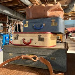 4 Pieces Of Vintage Luggage: Hardbody Suitcases & Faux Leather Satchel (BSMT)