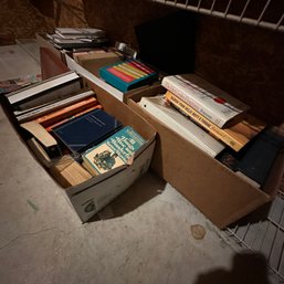 Lot Of Assorted Books, Scrabble, And Boston Board Game (Basement Closet)