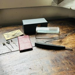 Antique Advertising Notebook, Pins, Comb, Etc. (Living Room)