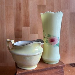 Vintage Yellow Pitcher And Floral Vase (LRoom)