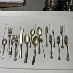 Mostly Silver Plated Style Flatware, (Right Side BSMT)