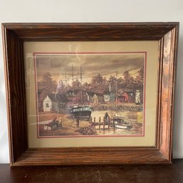Robert Lebron Fishing Village Print In Wooden Frame (NH)