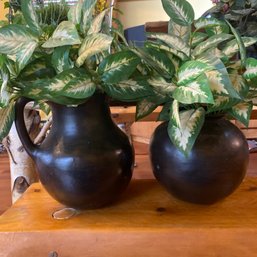 Ceramic-like Black Vase & Pitcher With Faux Greenery (GR)