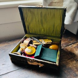 Antique Box With Sewing Notions (Living Room)