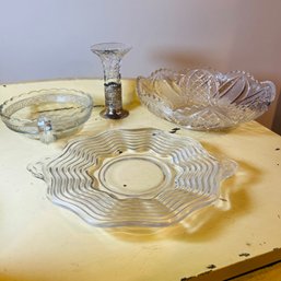 Vintage Glassware: Plates, Bowl, Plated Bud Vase (DR)