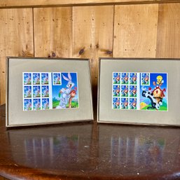 Pair Of Framed Vintage US Postage Stamp Sheets: LOONEY TUNES Bugs Bunny, Sylvester & Tweety (GarageUP)