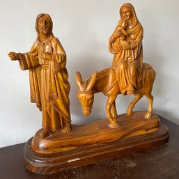 Vintage Signed Jesus, Mary, And Baby Jesus Carved Wood Large Sculpture (NH)