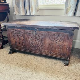 Antique Carved Wood Chest (Living Room)