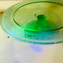 Vintage URANIUM GLASS Footed Platter (DR)