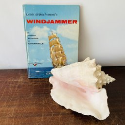 Large Decorative Shell And Vintage 'Windjammer' Book (Loc: B26)