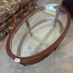 Oval Wood & Glass Coffee Table - See Description (LR)