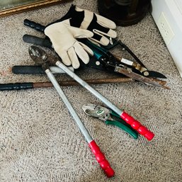 Assorted Pruners And Garden Gloves (living Room)