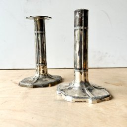 Pair Of Antique STERLING SILVER Candlesticks, Plaster/ceramic Base (DC)