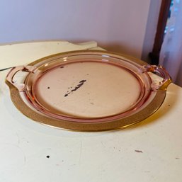 Pink Depression Glass Platter With Gold Rim (DR)