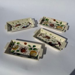 Set Of 4 Handpainted Italian Ceramic Appetizer Trays, Seafood Trays (LH)