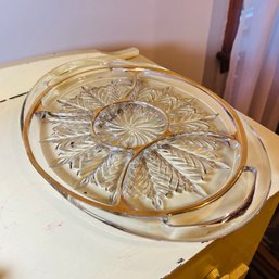 Vintage Heavy Glass Divided Platter With Gold Accents (DR)