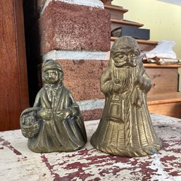 Vintage Metal Lady Bell And Santa Bell, Marked 'SJ' And 'Made In India' (LR)