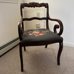 Vintage Carved Wood Chair With Needlepoint Cushion (Bedroom 2)