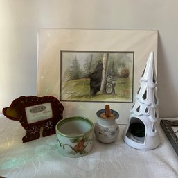 Matted Print, Bear Frame And Assorted Decorative Items (BR 1)