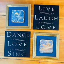 Love & Angels! 4 Small Square Wall Art (light Marks On Some/see Photos) (UP1)