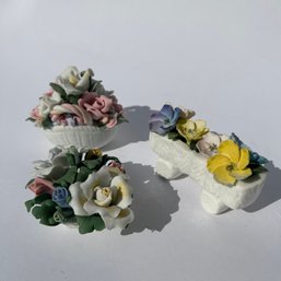 Set Of 3 Vintage Bone China Decorative Floral Figurines (LH)