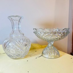Vintage Heavy Crystal Vase And Footed Bowl (DR)