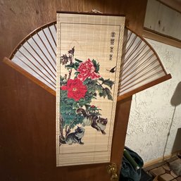 Vintage Fan Wall Hanging And Cats Playing Scroll Painting (Basement 1)