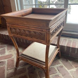Mid Century Modern Wood & Woven 2 Shelf Side Table (Porch)