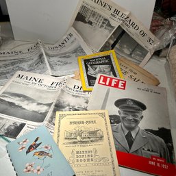 Vintage Newpaper & Magazine Lot: Maine Disaster Pictorials, LIFE, Nat Geo, Etc (BSMT)