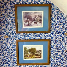 Pair Of Vintage Framed Art Prints By Currier & Ives (B2)