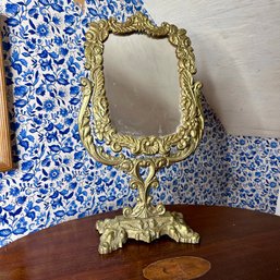 Vintage Ornate Vanity Top Mirror, Pedestal Mirror, Gilded Iron (b2) (46117)