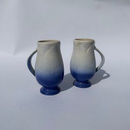 Pair Of Vintage Tulip Pedestal Mugs Ceramic Blue Mugs (LH)
