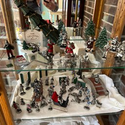 Huge Lot Of Hudson Pewter Figures With Christmas Theme & Boxes (LR On 2 Shelves Of Cabinet)