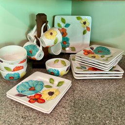 Charming Colorful Dinnerware Set By Pier1 Imports 'Brittany' (apt)