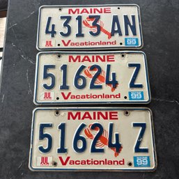 Trio Of Vintage MAINE Lobster License Plates (HW)