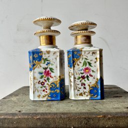 Pair Of Antique Gilded Painted Bottles (DC)