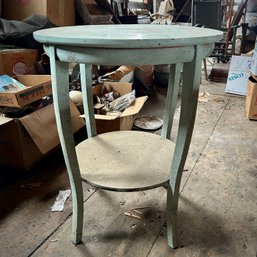 Vintage Wood Distressed Painted Round Side Table