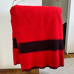 Vintage Red Wool Blanket With Stripe (Bedroom 2)